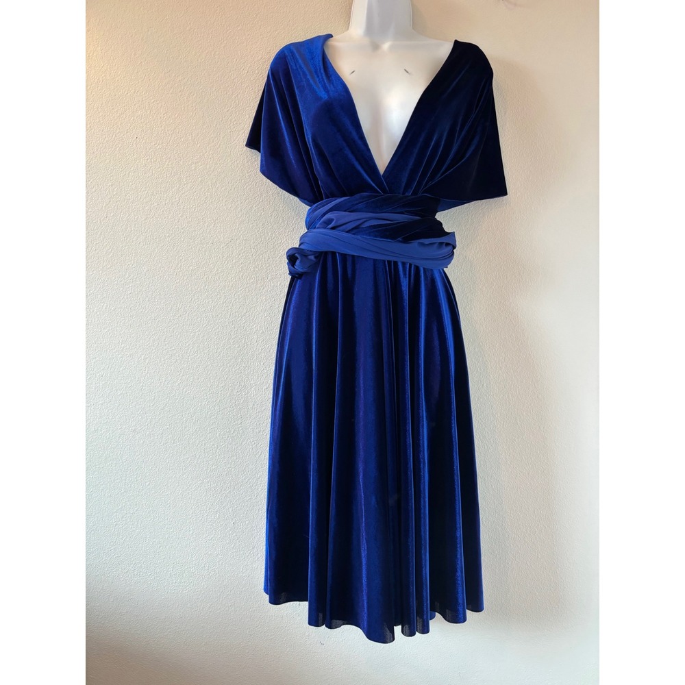 Royal Blue Velvet Multiway Infinity Dress Convertible Wrap Midi Evening Gown